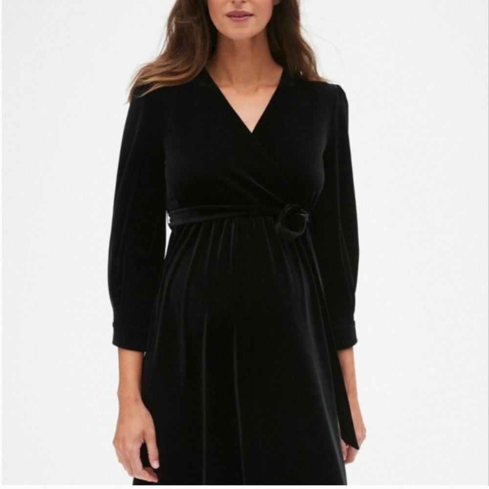 NWT Gap Maternity black dress Velvet wrap v neck Dress black basic dress Fall S